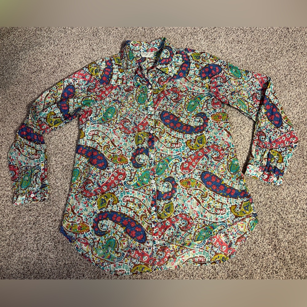 Paisley Print women's Gauzy Cotton Button up Shirt